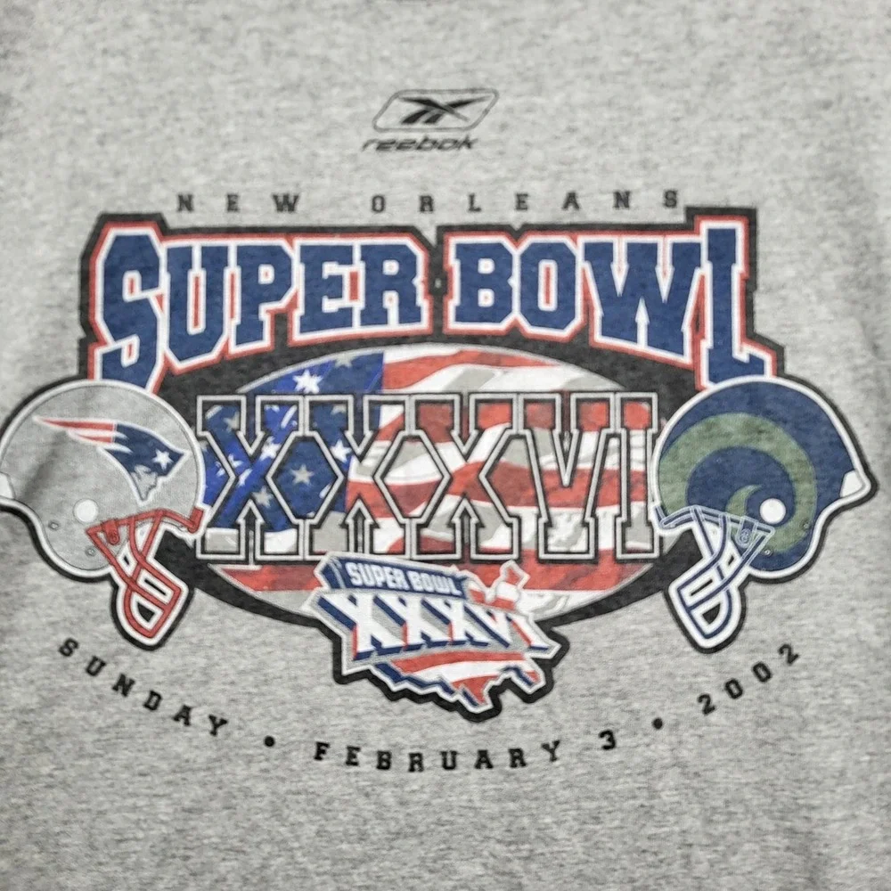 VINTAGE New England Patriots Men Shirt Gray Reebok New Orlean‎ Super Bowl